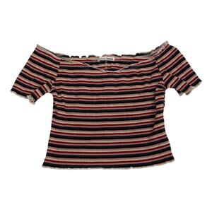 Reformation Jeans Striped Ribbed‎ Off the Shoulder Y2K Style Tee - Size Large